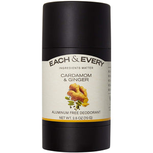 Each & Every Natural Aluminum-Free Deodorant for Sensitive Skin with Essential Oils, Plant-Based Packaging, 2.5 Oz. (Cardamom & Ginger, 2.5 Ounce (Pack of 1))