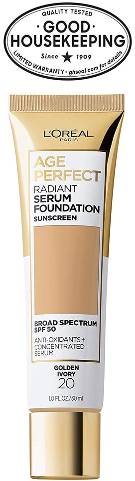 L'Oreal Paris Age Perfect Radiant Serum Foundation with SPF 50, Golden Ivory, 1 Ounce