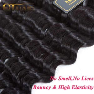 QTHAIR 12A Grade Brazilian Loose Deep Wave Human Hair Bundles(10" 12" 14",300g,Natural Black) 100% Unprocessed Brazilian Virgin Hair for Black Women