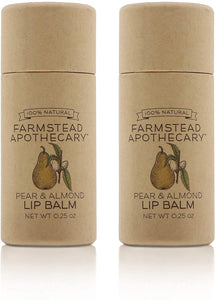 Farmstead Apothecary 100% Natural Lip Balm with Organic Beeswax, Organic Shea Butter & Organic Coconut Oil, Pear & Almond 0.25 oz (Pack of 2)