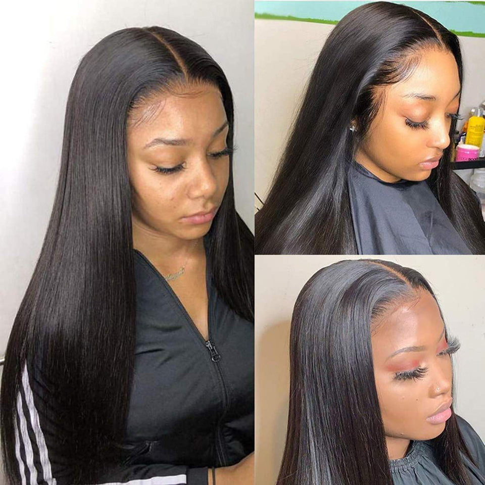 ISEE Hair Lace Front Wigs Human Hair Brazilian Straight Human Hair Wigs for Black Women 150% Density Pre Plucked with Baby Hair Bleached Knots Natural Color (13x4 Lace Front, 18inch)