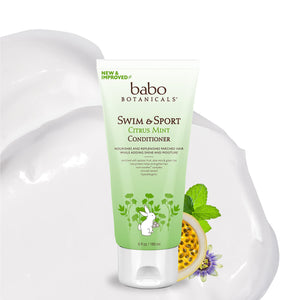 Babo Botanicals Purifying Swim & Sport Conditioner - with Passion Fruit Oil, Organic Aloe Vera & Green Tea - for Babies, Kids or Extra Sensitive Skin - Light Citrus Mint Fragrance - 6 fl. oz.