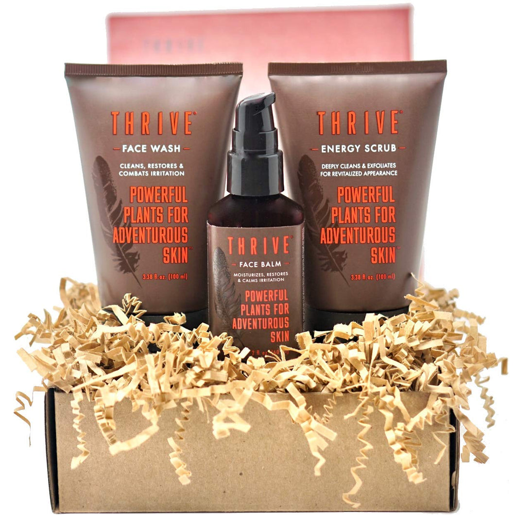 THRIVE Natural Deep Clean Skincare Kit for Men & Women (3 Piece) – Gift Set with Natural Face Scrub, Wash & Moisturizing Face Lotion – Organic & Natural Ingredients – Made in USA, Vegan & Cruelty Free