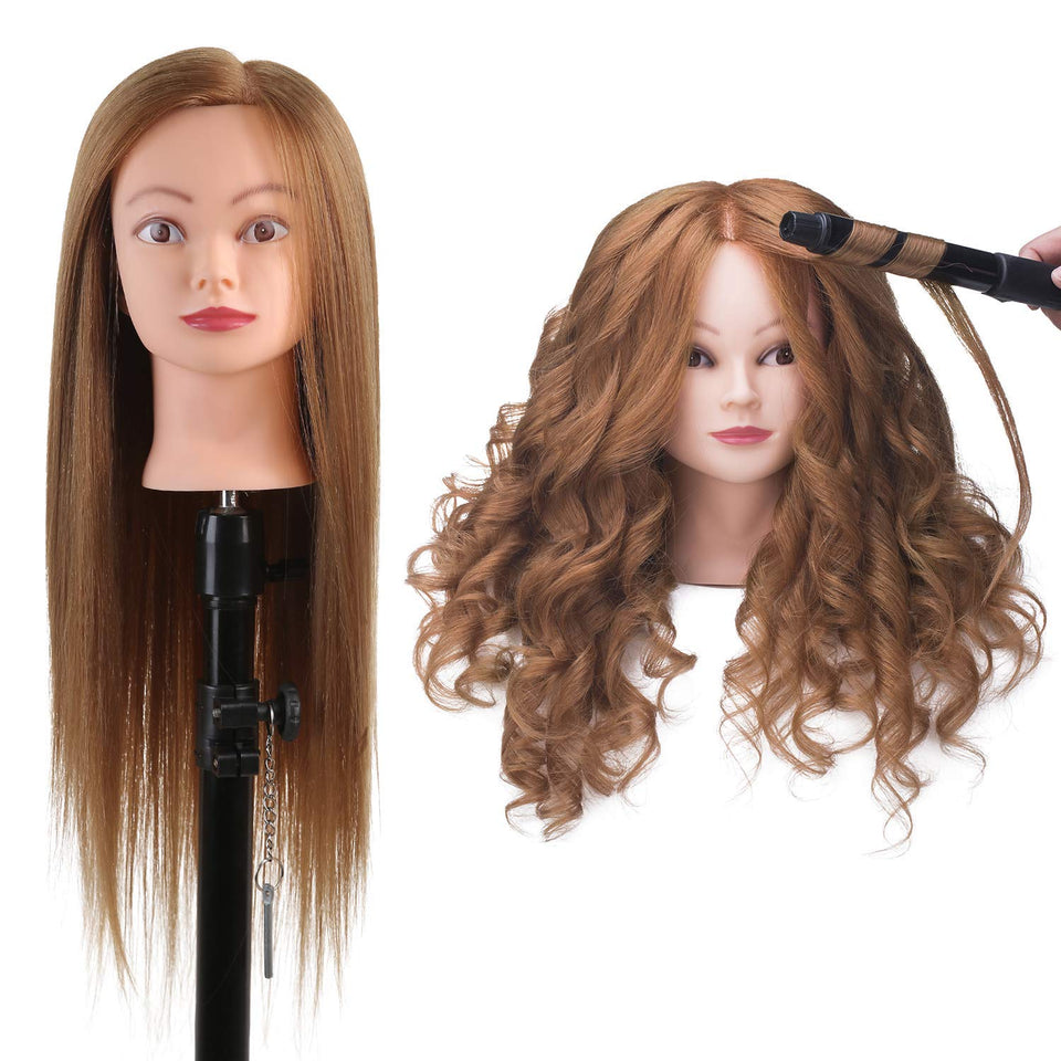 SOPHIRE 26"-28" Long Hair Mannequin Head with 60% Real Hair, Hairdresser Practice Training Head Cosmetology Manikin Doll Head with 9 Tools and Clamp - Golden, Makeup On