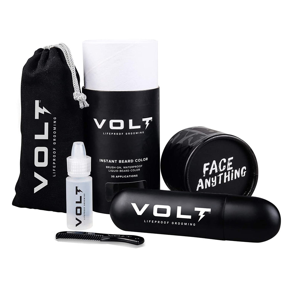 VOLT Grooming Instant Beard Color - Waterproof Quick Drying Brush on Color for Beards and Mustaches, Ash (Gray/Brown)