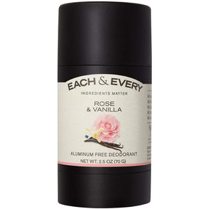 Each & Every Natural Aluminum-Free Deodorant for Sensitive Skin with Essential Oils, Plant-Based Packaging, Rose & Vanilla, 2.5 Oz.