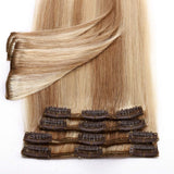 20 Inch Clip in Hair Extensions Human Hair Thin Standard Weft 8 Pcs Clip on Human Hairpieces Highlighted Silky Straight Hair for Women Beauty Balayage #18P613 Ash Blonde Mix Bleach Blonde