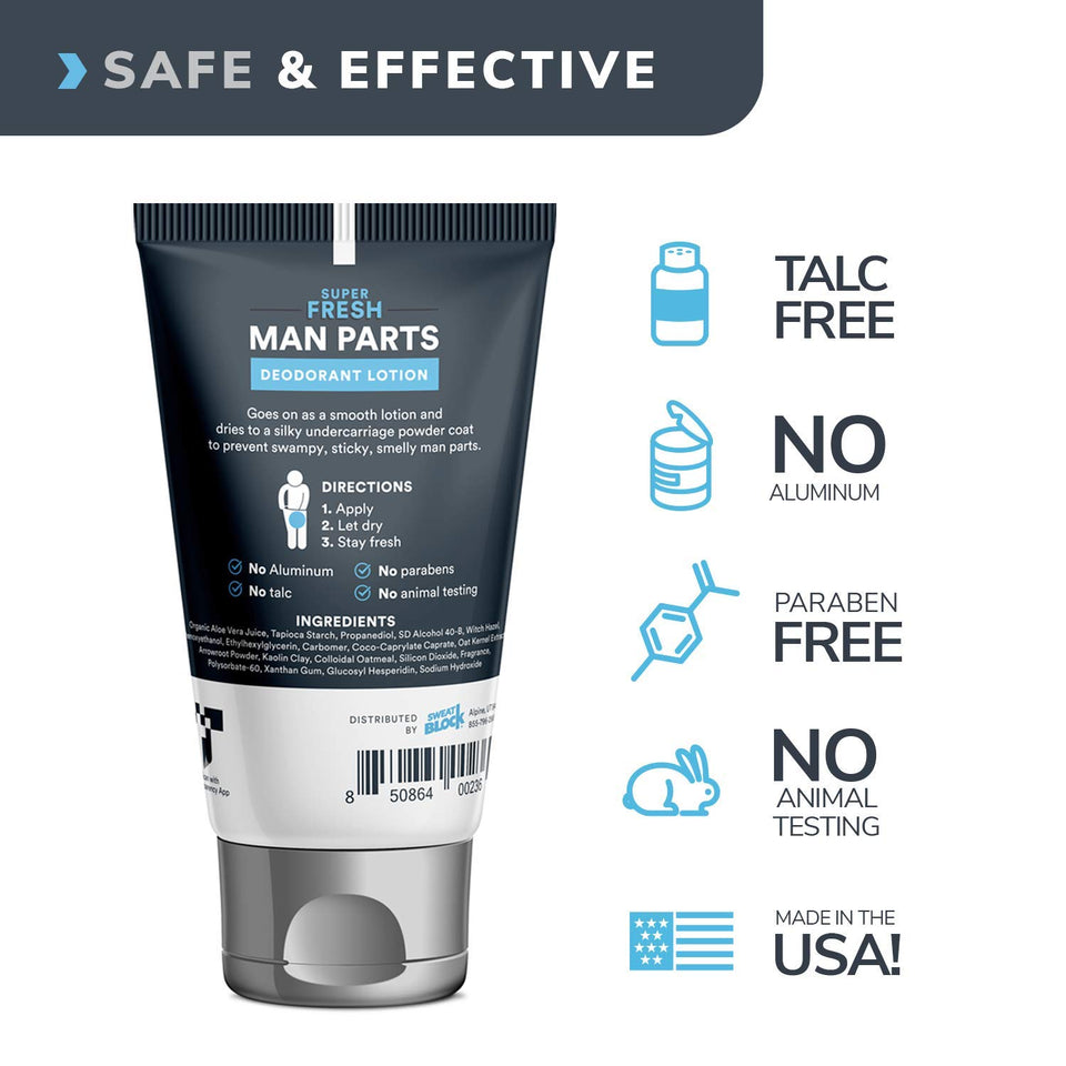 Super Fresh Man Parts | Ball Deodorant for Men - Powder Protection | Prevent Sticky, Itchy, Smelly Balls | Lotion-to-Powder Hygiene Cream | Talc-Free Jock Itch Prevention, No Mess, Quick-Dry Formula | 4 fl oz Tube