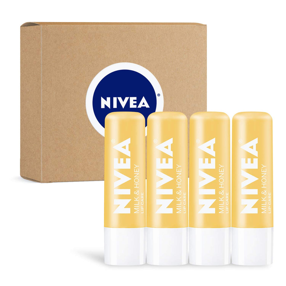 NIVEA Milk & Honey Lip Care - Moisturized Lips All Day - 0.17 oz Tube - 4 Pack