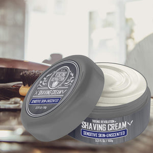 Luxury Shaving Cream for Sensitive Skin- Unscented - Soft, Smooth & Silky Shaving Soap - Rich Lather for the Smoothest Shave - 5.3oz