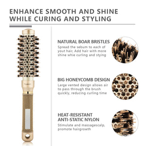 Round Brush for Blow Drying, Hair Brush With Boar Bristle, Nano Thermal Ceramic Barrel Ionic Tech Hair Brush, for Styling,Curling and Straightening (2.4 Inch, Barrel 1 Inch)