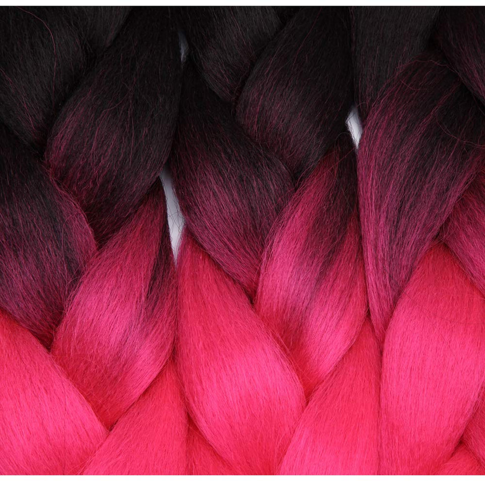 24 Inch Ombre Jumbo Braiding Hair Extensions Jumbo Braid Hair Ombre Long Jumbo Braids For Box Twist Braid Crochet Hair High Temperature Fiber 3 Tone Colored ( 5 Bundles, Black to Pink)