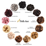 Bella Hair 100% Human Hair Scrunchies Messy Bun Hair Pieces for Women Wavy Curly Up-Do Chignon Extension (#1 Pure Black/Ink Black)