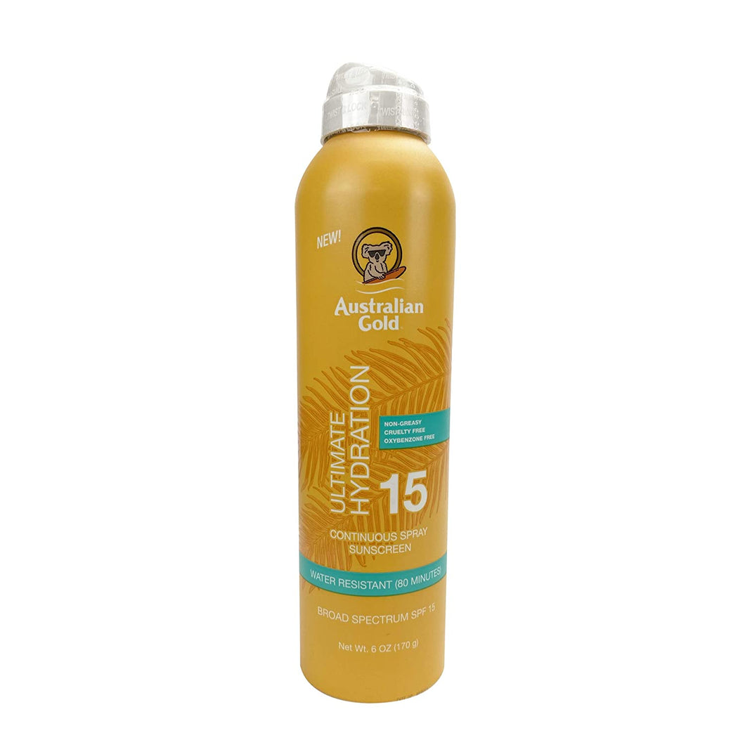 Australian Gold Continuous Spray Sunscreen SPF 15, 6 Ounce | Dries Fast | Broad Spectrum | Water Resistant | Non-Greasy | Oxybenzone Free | Cruelty Free