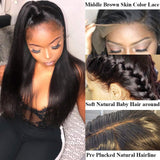 QTHAIR 12A Straight Human Hair Bundles with Frontal(14 16 18+12,Natural Black) Brazilian Straight Virgin Hair with 13x4 Lace Frontal 100% Unprocessed Human Hair Weave with Frontal