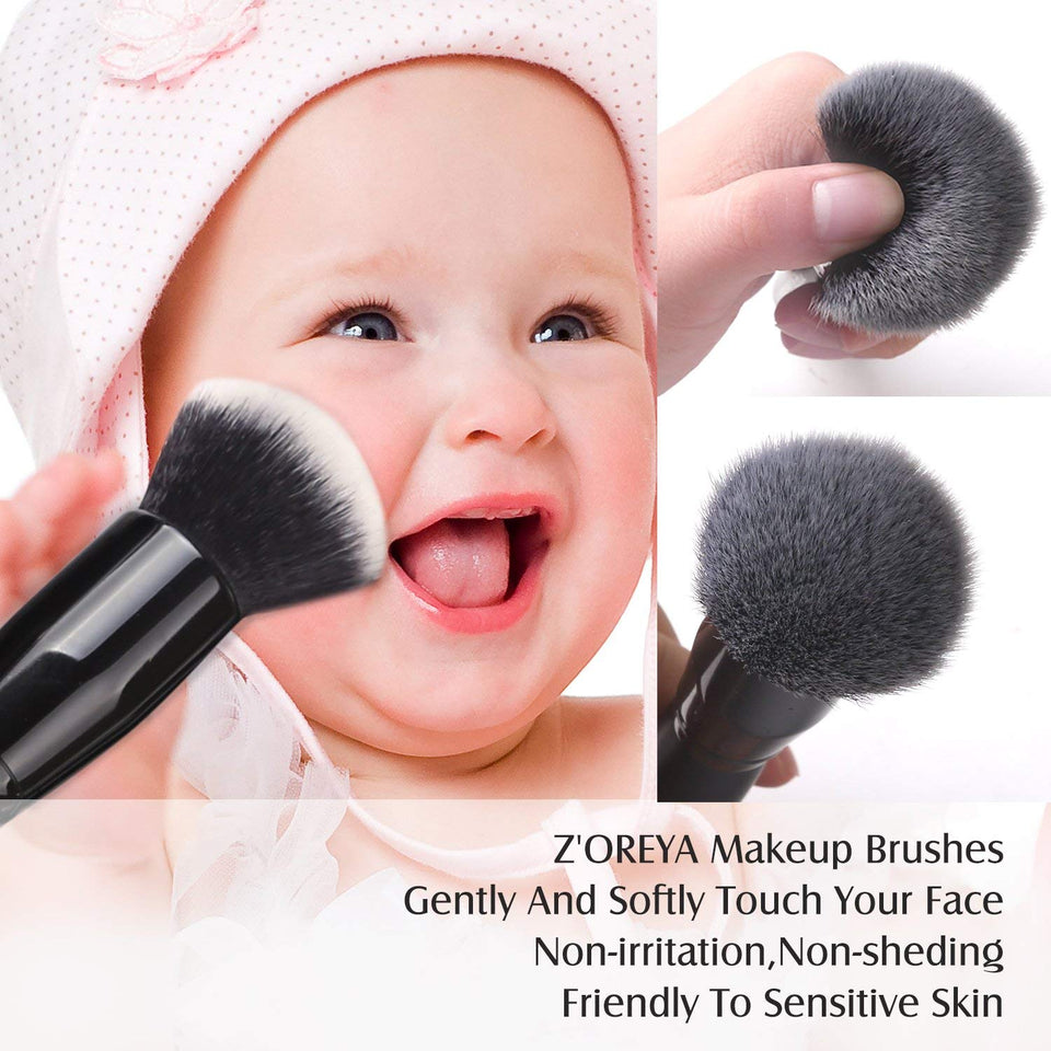 Zoreya Makeup Brushes 15Pcs Makeup Brush Set Premium Synthetic Kabuki Brush Cosmetics Foundation Concealers Powder Blush Blending Face Eye Shadows Black Brush Sets