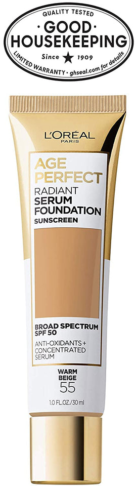 L'Oreal Paris Age Perfect Radiant Serum Foundation with SPF 50, Warm Beige, 1 Ounce