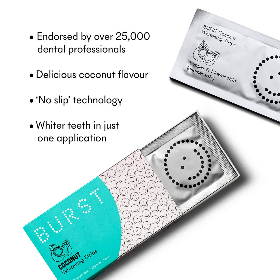 BURST Teeth Whitening Strips with Coconut Oil, 7 Treatments [Packaging May Vary]