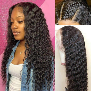 Brazilian Virgin Human Hair Wigs Deep Wave Lace Front Human Hair Wigs with Natural Hairline 9A 150% Density Natural Looking Human Hair Wig（14 inch）