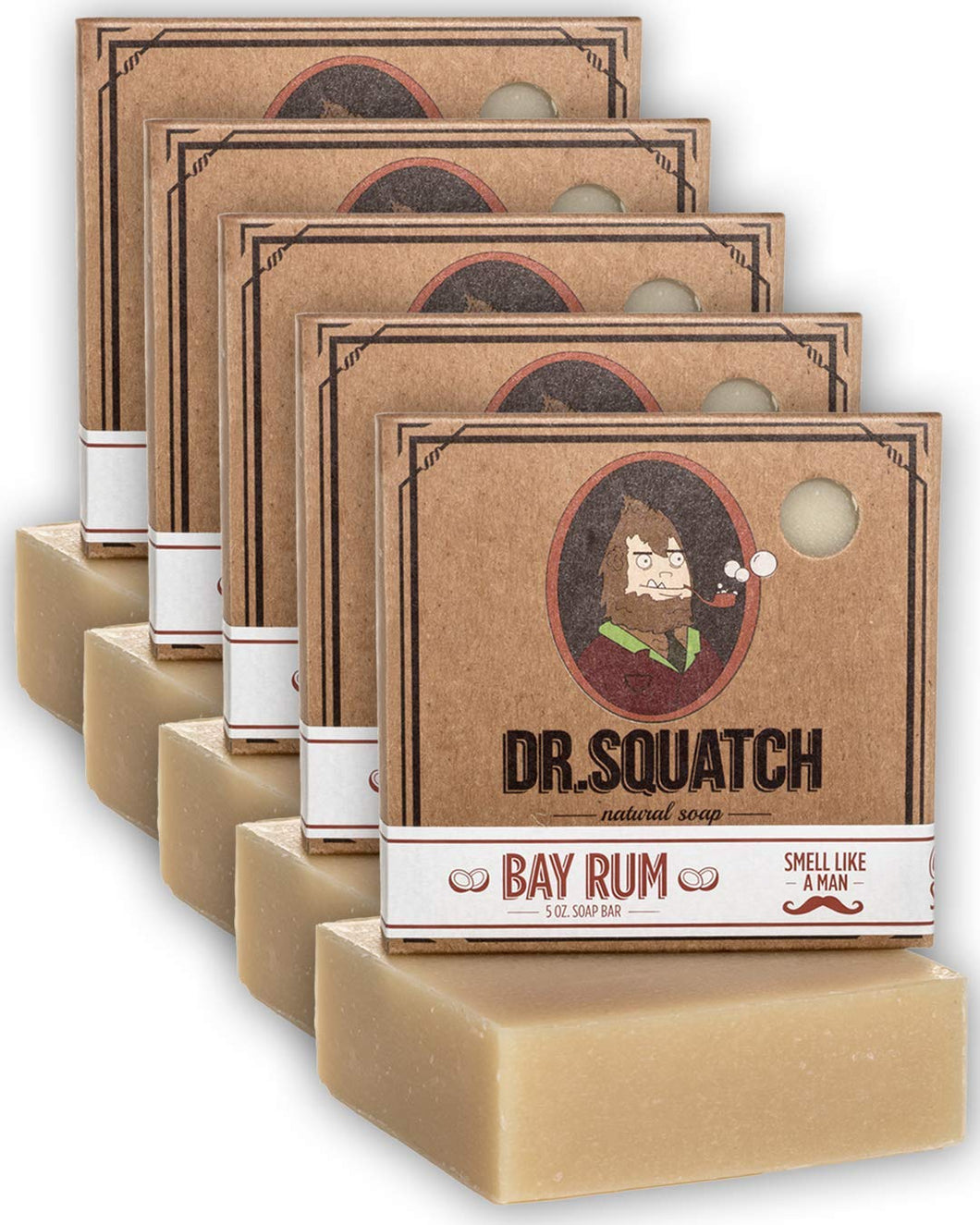 Dr. Squatch Bay Rum Soap 5-Pack Bundle – Bar Soap for Men with Natural Scent, Bay Rum, Kaolin Clay, Shea Butter – Handmade with Organic Oils in USA