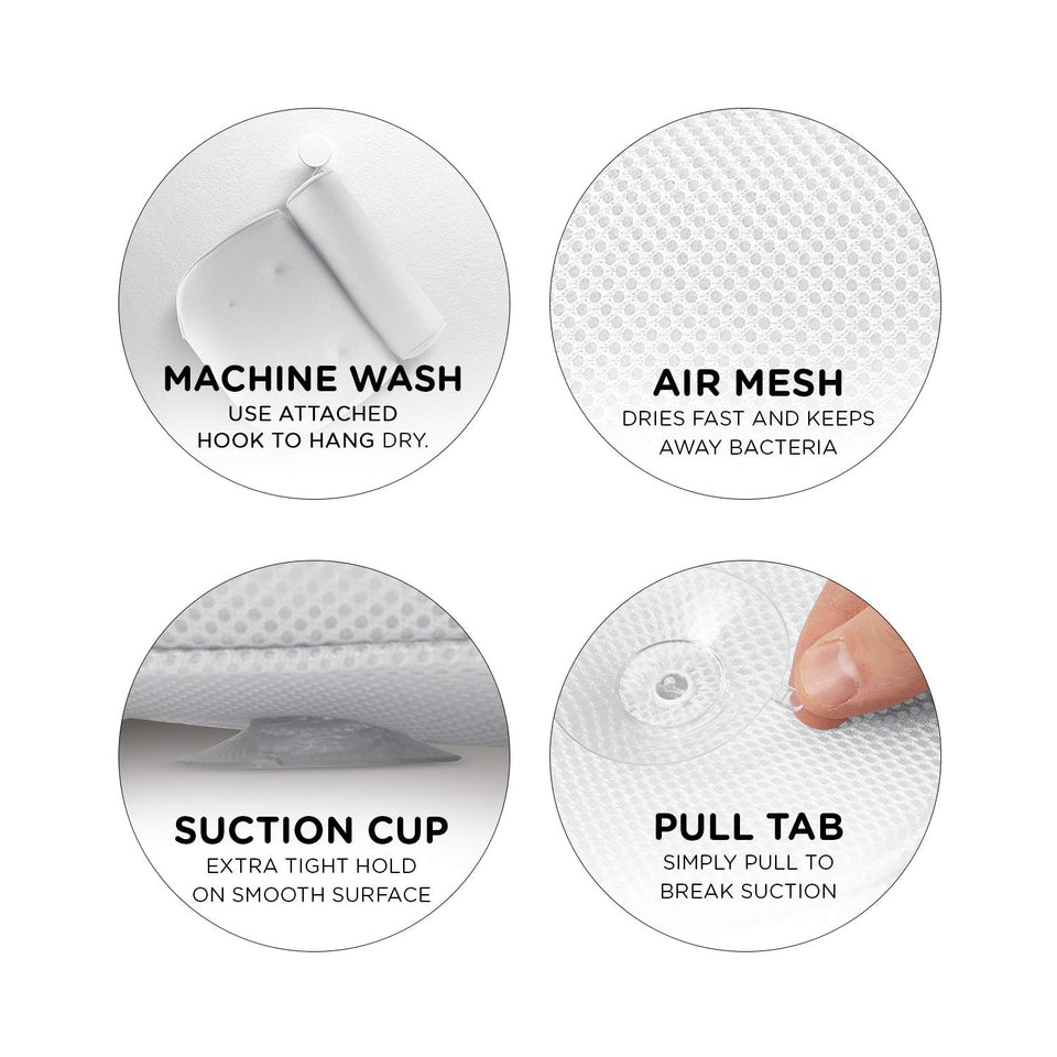 Comfortable Bathtub Pillow For Tub, Bath Pillow For Neck & Back Support With Strong Suction Cups & Hook, Soft Spa Pillow For Luxurious Bathing, Hot Tub Pillow Made With Soft Mesh For Maximum Pleasure