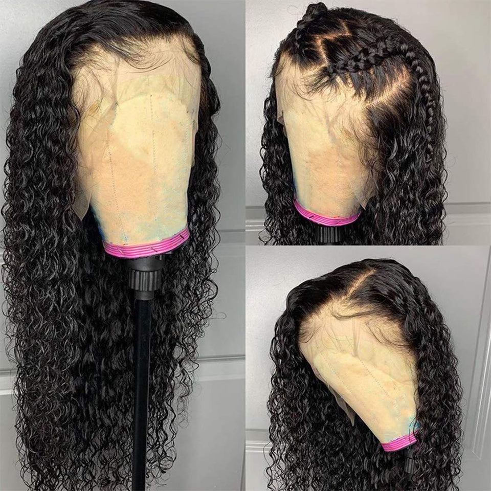 Curly Human Hair Wig 13x6 lace front wigs human hair Pre Plucked 10A Brazilian Virgin hair Water Wave Wig Glueless Lace Front Wigs For Black Women (22"-Small Cap, 13x6 Lace Wig-150%)