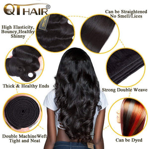 QTHAIR 12A Grade Brazilian Body Wave Bundles with Frontal (18" 20" 22"+18")130% Density 13x4 Ear To Ear with Baby Hair 100% Unprocessed Virgin Brazilian Human Hair Weave