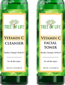 Vitamin C Facial Cleanser and Toner Combo 2-Pack - Cleanse and Tone Your Skin for Soothing Skincare Results