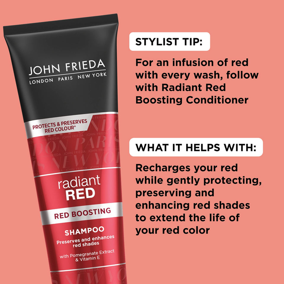 John Frieda Radiant Red Shampoo for Red Hair, Helps Enhance Red Hair Shades, with Pomegranate and Vitamin E, 8.3 Ounce (Pack of 2)