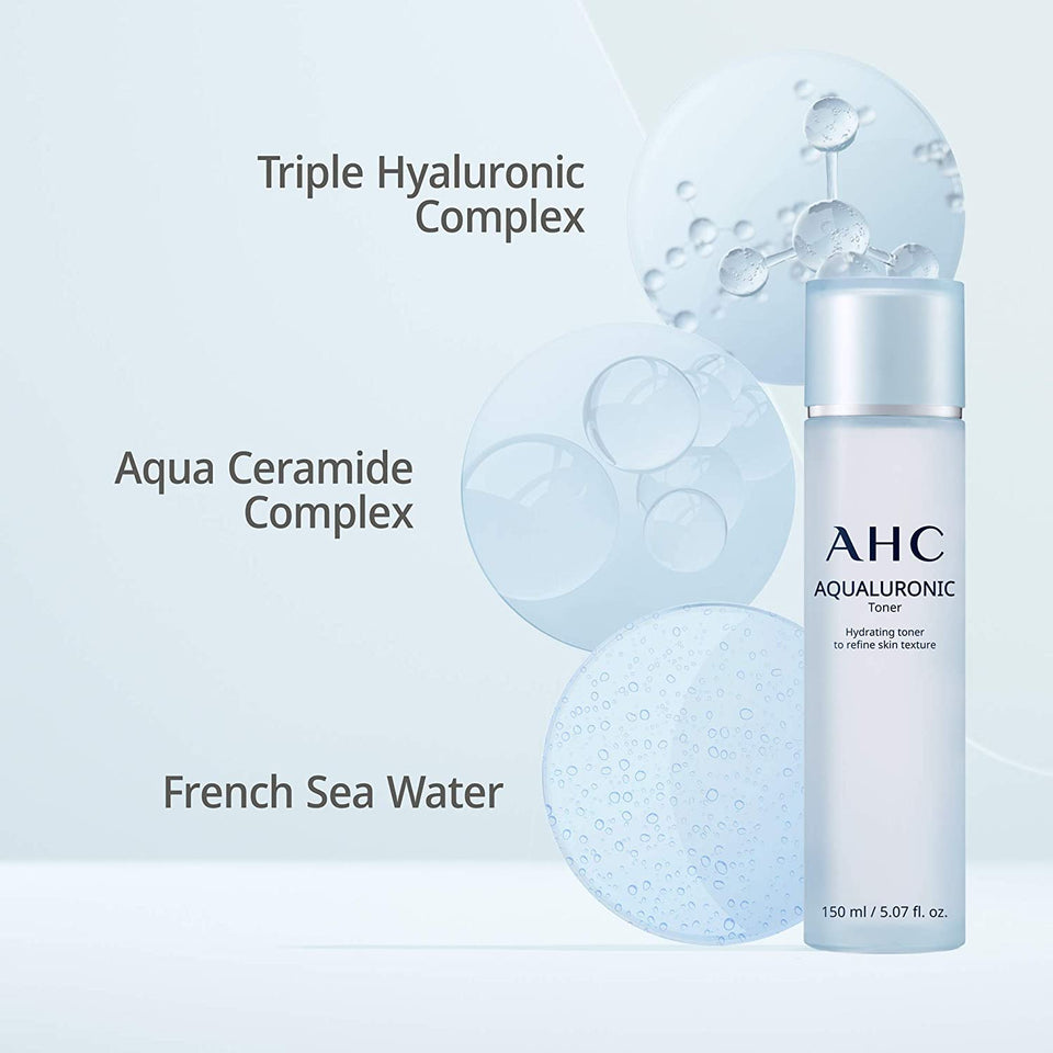 AHC Toner for Face Aqualauronic Hydrating Skin for Dehydrated Skin Triple Hyaluronic Acid Korean Skincare 5.07 oz