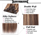 S-noilite Clip in Human Hair Extensions Balayage 100% Real Remy Thick True Double Weft Full Head 8 Pieces 18 Clips Straight Silky (12Inch - 115g,Medium Brown/Dark Blonde (#4/27)))