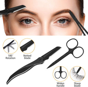 Eyebrow Kit, HOCOSY 8 in 1 Tweezers for Eyebrows, Professional Brow Grooming,Shaper,Trimming Set include Eyebrow Razor,Brush,Scissors,Brown Pencil,with Travel Case