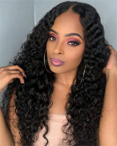 Brazilian Virgin Human Hair Wigs Deep Wave Lace Front Human Hair Wigs with Natural Hairline 9A 150% Density Natural Looking Human Hair Wig（14 inch）