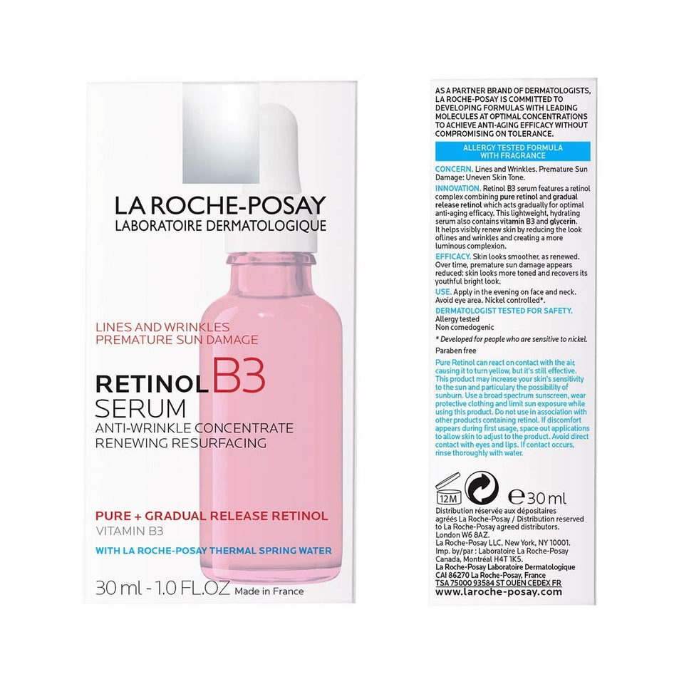 La Roche-Posay Pure Retinol Face Serum with Vitamin B3. Anti Aging Face Serum for Lines, Wrinkles & Premature Sun Damage to Resurface & Hydrate. Suitable for Sensitive Skin, 1.0 Fl. Oz