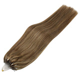 Sunny Micro Loop Hair Extensions Remy Straight Micro Ring Human Hair Extensions Brown and Blonde Highlights,Silky Human Hair Extensions 50G Per Pack 14inch