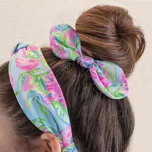 Lilly Pulitzer Women's Pink/Blue/Green Hair Tie Scrunchie with Bow Detail, Totally Blossom