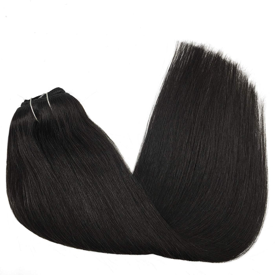GOO GOO Hair Extensions Clip in Human Hair Natural Black #1b 7pcs 120g 16 Inch Remy Human Hair Extensions Clip on Straight Real Hair Extensions