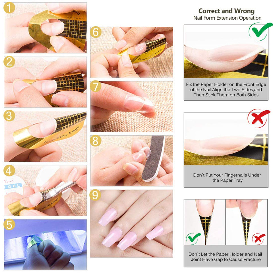 KINGMAS 100 Pcs Nail Art Form Guide Sticker, Horseshoe-Shaped Nail Stickers Art Acrylic Nail Gel Nail Extention Tips