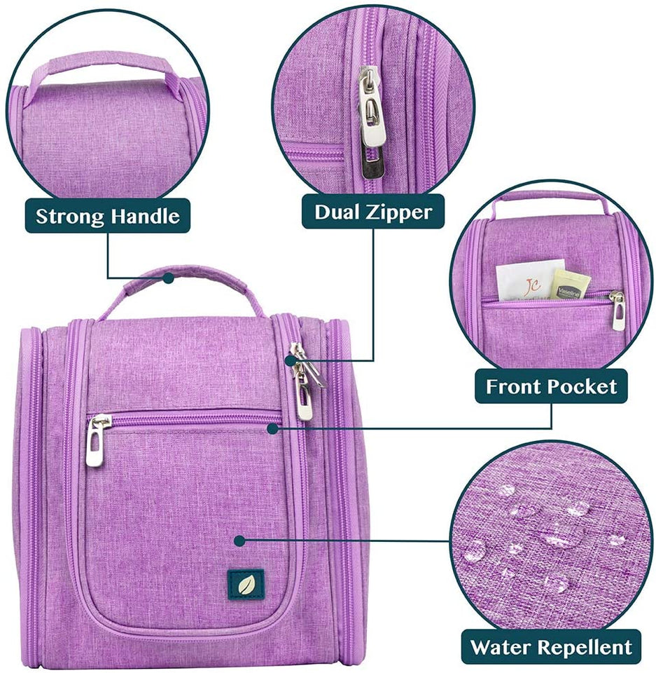 PAVILIA Hanging Travel Toiletry Bag Women Men | Cosmetic, Makeup Organizer Kit for Toiletries Accessories, Bathroom Hygiene, Water Resistant(Purple)