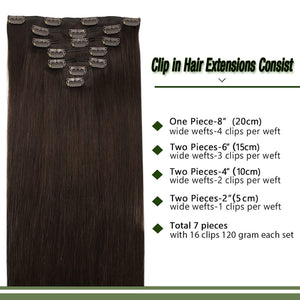 GOO GOO Clip in Hair Extensions Human Hair New Dark Brown 7pcs 120g 14 Inch Remy Human Hair Extensions Clip in Real Natural Hair Extensions Straight