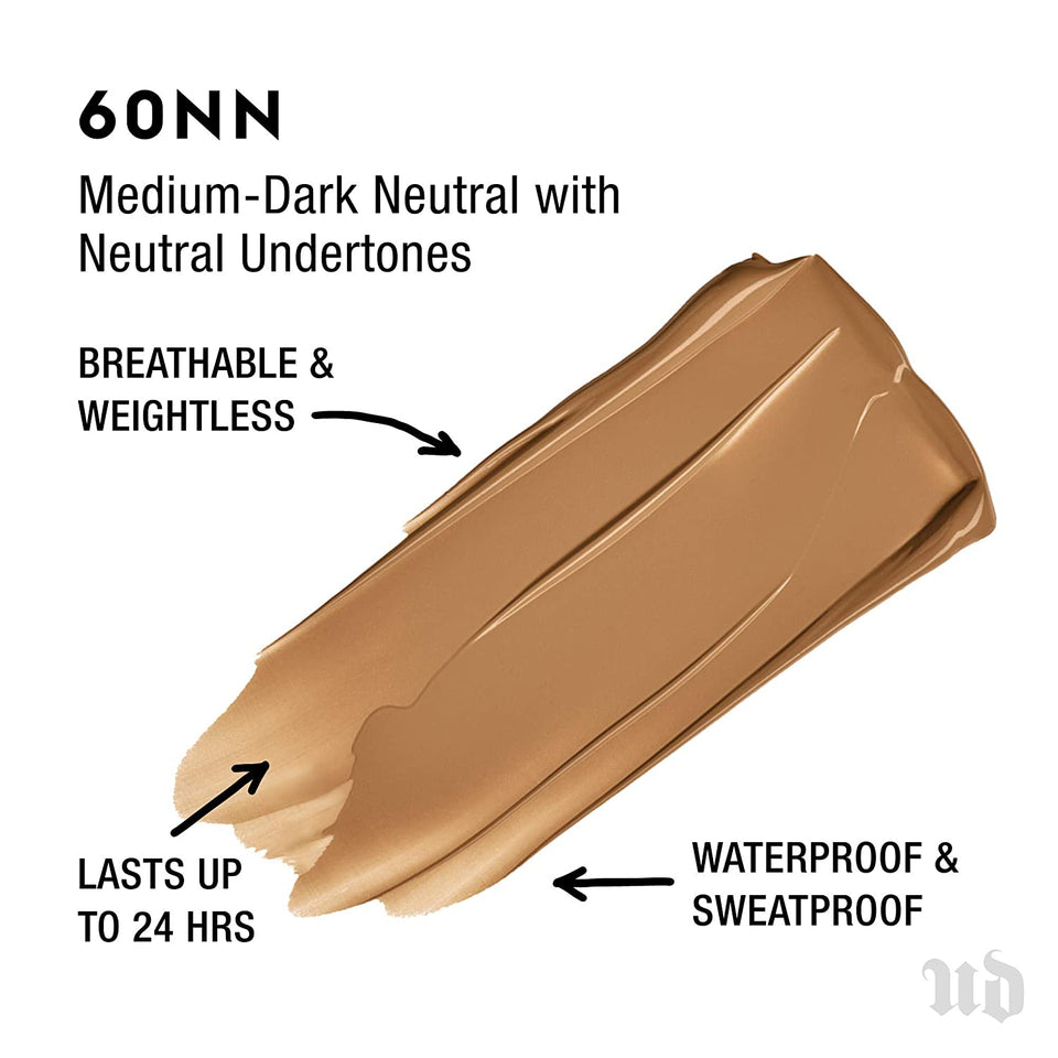 Urban Decay Stay Naked Weightless Liquid Foundation, 60NN - Buildable Coverage with No Caking - Matte Finish Lasts Up To 24 Hours - Waterproof & Sweatproof - 1.0 oz