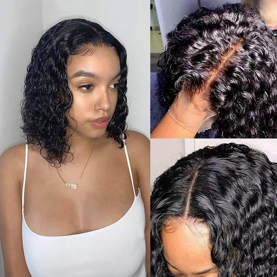 ISEE Short Curly Bob Wigs Brazilian Virgin Human Hair 4x4 Lace Front Wigs Kinky Curly Hair For Black Women Pre Plucked with Baby Hair 150% Density(16inch, 4x4)