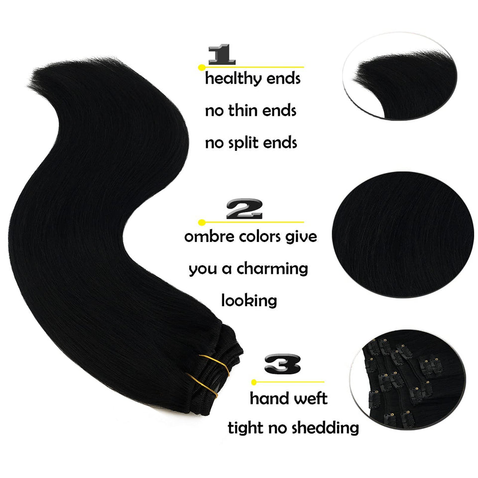 GOO GOO Clip in Hair Extensions Real Human Hair Extensions 16 Inch 120g 7pcs Jet Black Remy Human Hair Extensions Clip in Thick Natural Hair Extensions for Women