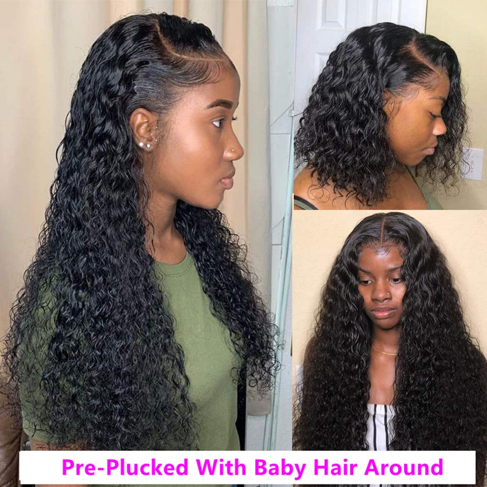 Curly Human Hair Wig 13x6 lace front wigs human hair Pre Plucked 10A Brazilian Virgin hair Water Wave Wig Glueless Lace Front Wigs For Black Women (22"-Small Cap, 13x6 Lace Wig-150%)