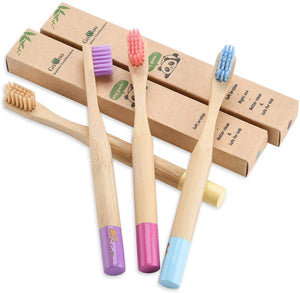 GoWoo 100% Natural Bamboo Toothbrush Soft - Organic Eco Friendly Toothbrushes with Soft Nylon Bristles, BPA-Free, Biodegradable, Dental Care Set for Children, (Pack of 4, Kids, Rainbow)
