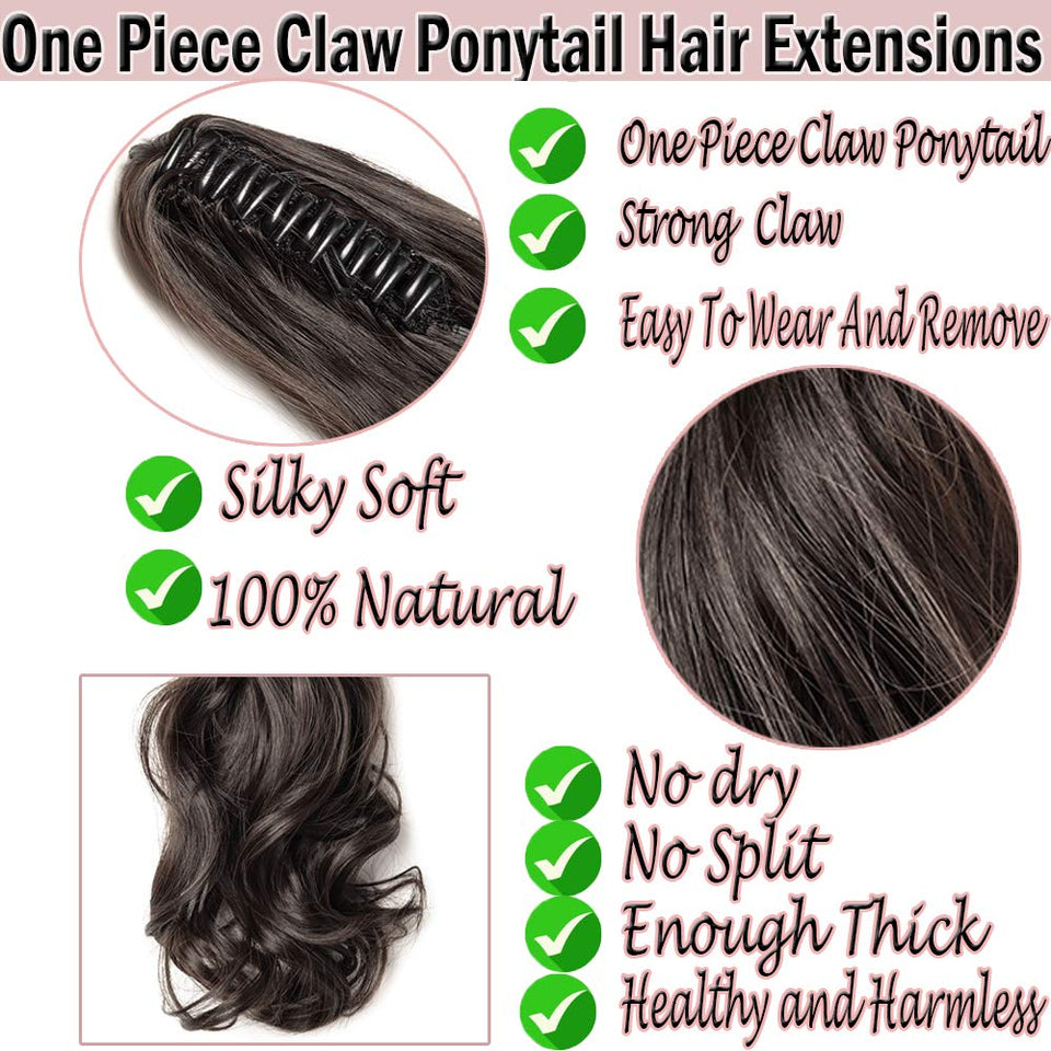 Claw Ponytail Extension Short Jaw Ponytails Pony Tail Hairpiece 145G Thick Clip in Hair Extensions Synthetic Fibre for Women 12 inch Curly light brown & ash blonde