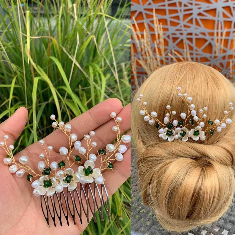 Yean Bride Flower Wedding Hair Comb Silver Bridal Hair Piece Pearl Hair Accessories for Women and Girls