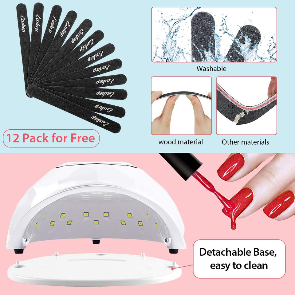 86W Fast Nail Dryer, Easkep LED Light Curing Lamp for Gel Polish Professional Salon with 4 Timer Setting Auto Sensor for Fingernail and Toenail Machine with 12 PCS Nail Files (2020 NEWEST) (White)