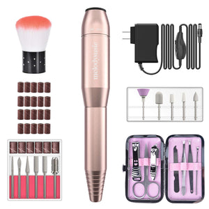 MelodySusie Electric Nail Drill Machine 11 in 1 Kit, Portable Electric Nail File Efile Set for Acrylic Gel Nails, Manicure Pedicure Tool with Nail Drill Bits Sanding Bands Dust Brush, Gold