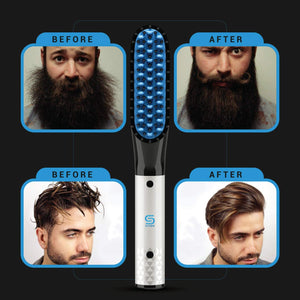 Beard Straightener w/Beard Balm & Beard Growth Oil & Beard,UPGRADED 3 in 1 Hair Straightener Brush Beard Straightening Comb,Unique Stocking Stuffers Gifts for Men Women Him